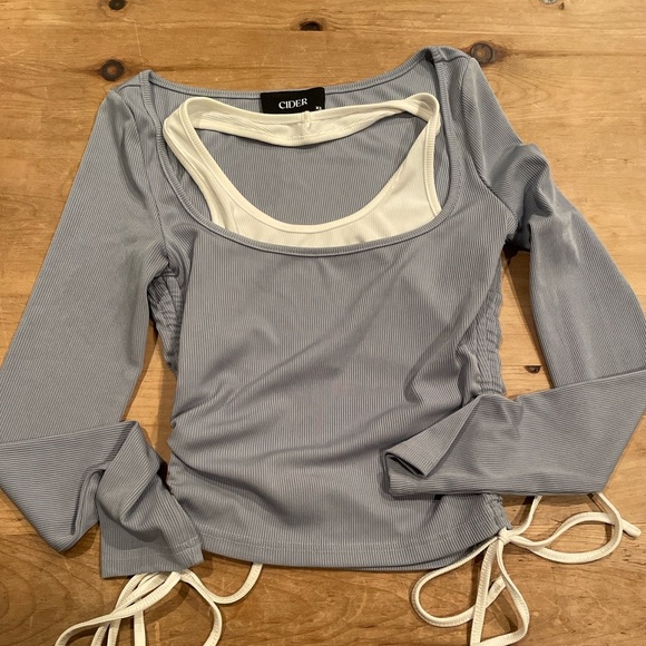 Cider Tops - CIDER Blue White Built in cami ruched ties long slv Balletcore Girlhood shirt XS